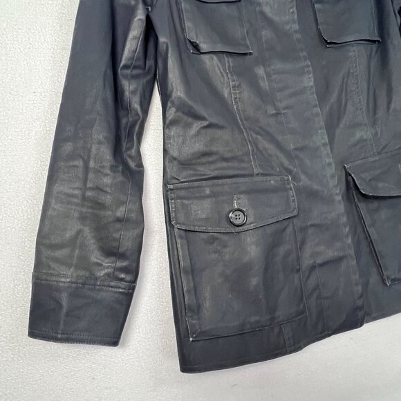 M0851 Womens Waxed Cotton Short Trench Rain Jacket Black Size 6 Classy Outerwear - Picture 8 of 16